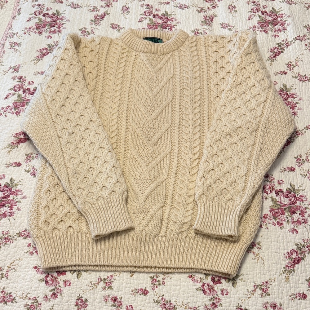 Vintage Men's Wool Irish Cream Cable Knit Sweater